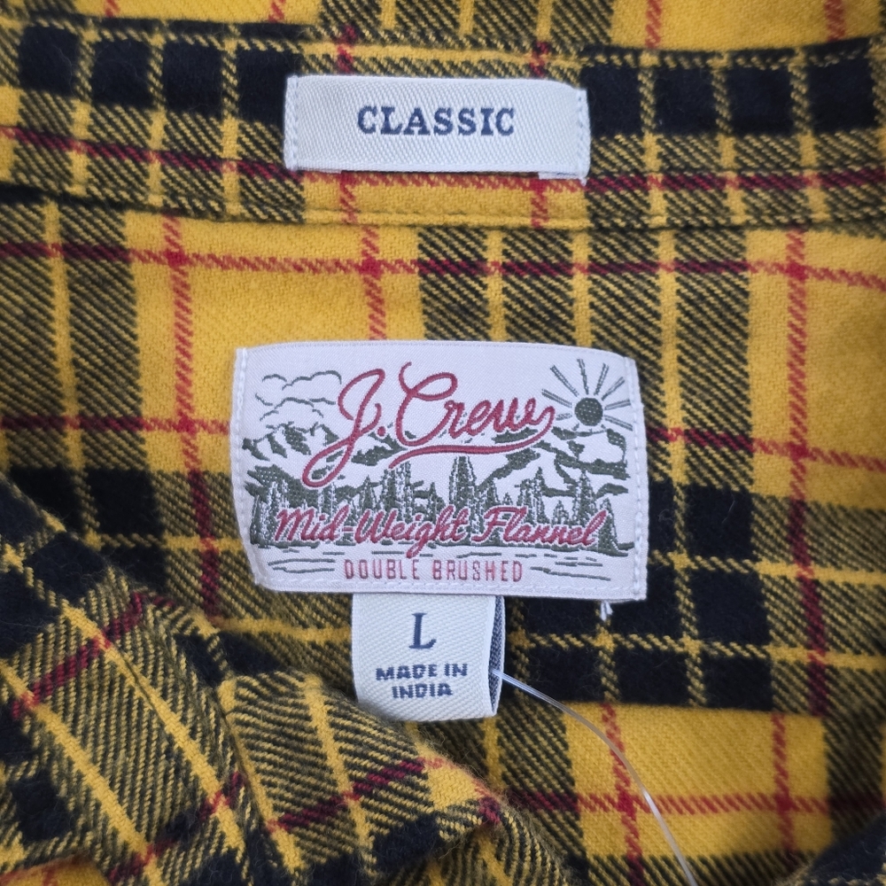 J.Crew Flannel Shirt Men L Yellow Plaid Midweight Button Down Classic Fit NWOT - Picture 7 of 10
